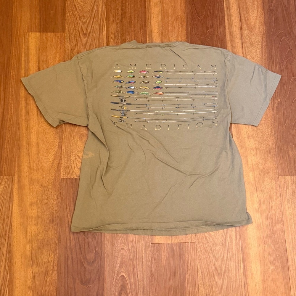Vintage American Tradition Bass Fishing Lure Flag Graphic T-Shirt Men's Size XL